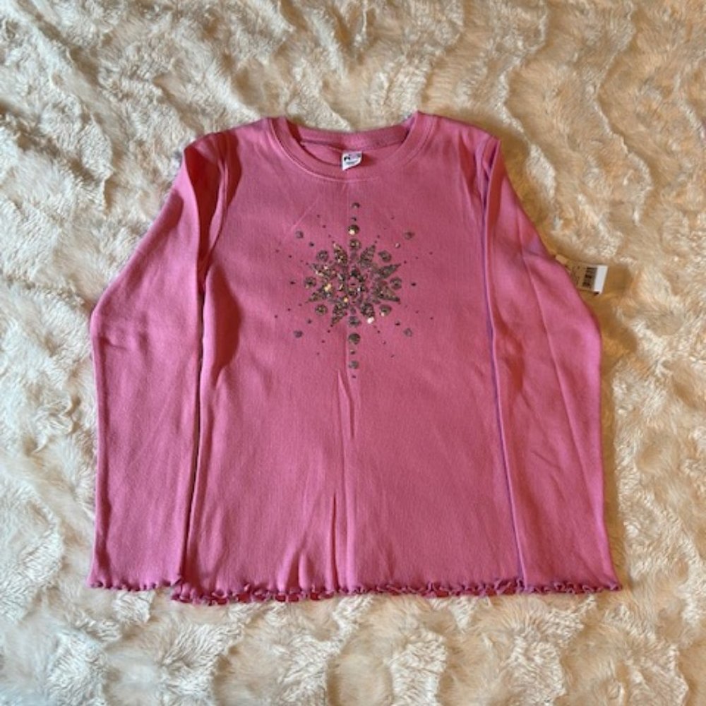 2/$35 Please  Mum Pink Shirt with sequins Girls Size L NWT